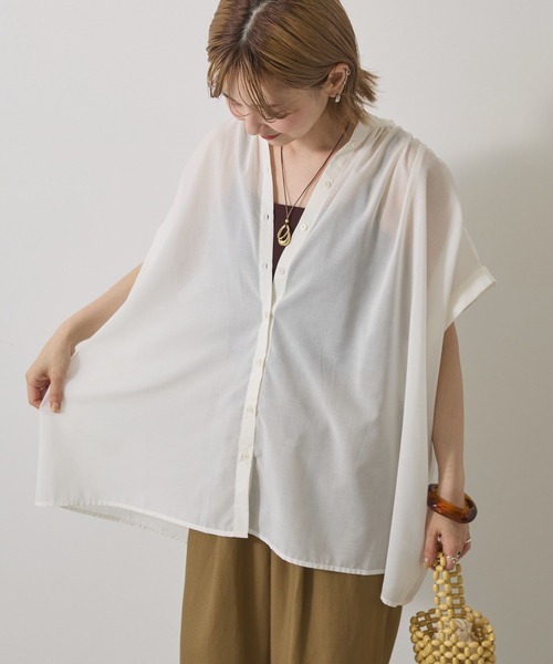 AMERICAN HOLIC(アメリカンホリック)の「【WEB限定】イージーケア+接触冷感 フレンチスリーブギャザーシャツ(シャツ/ブラウス・レディース・ブラック/モカ/アイボリー/カーキ・L/M)」の13枚目の写真