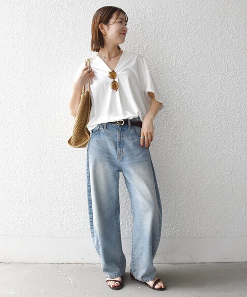 SHIPS any（シップス エニィ）の「SHIPS any:〈洗濯機可能〉ジャージー ワイド スキッパー ポロ プルオーバー（Tシャツ/カットソー・レディース・ライトブルー/ホワイト/ブラック・ONE SIZE）」の11枚目の写真