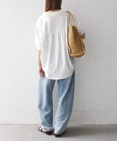 SHIPS any（シップス エニィ）の「SHIPS any:〈洗濯機可能〉ジャージー ワイド スキッパー ポロ プルオーバー（Tシャツ/カットソー・レディース・ライトブルー/ホワイト/ブラック・ONE SIZE）」の10枚目の写真