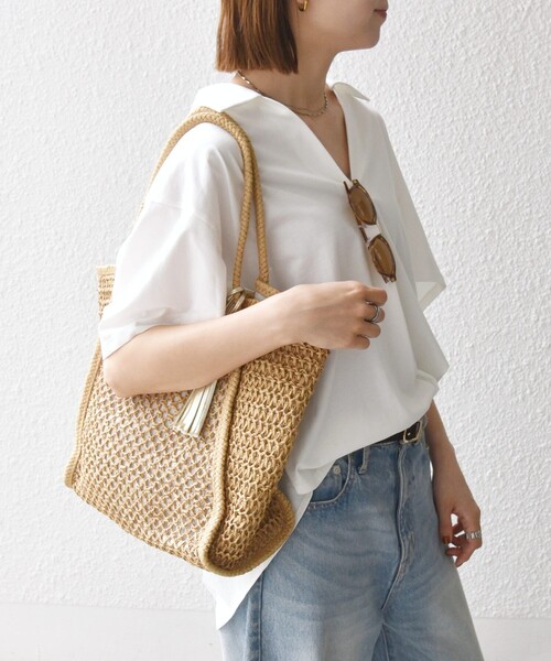 SHIPS any（シップス エニィ）の「SHIPS any:〈洗濯機可能〉ジャージー ワイド スキッパー ポロ プルオーバー（Tシャツ/カットソー・レディース・ライトブルー/ホワイト/ブラック・ONE SIZE）」の8枚目の写真