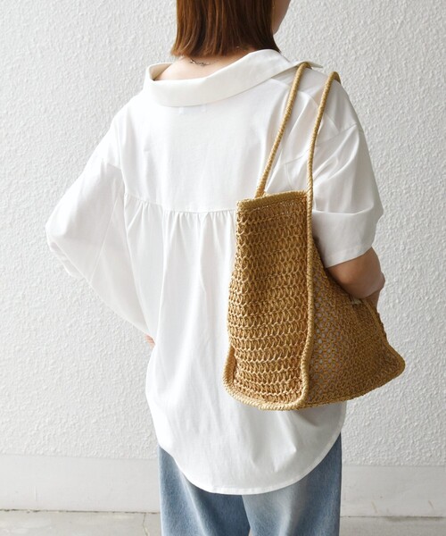 SHIPS any（シップス エニィ）の「SHIPS any:〈洗濯機可能〉ジャージー ワイド スキッパー ポロ プルオーバー（Tシャツ/カットソー・レディース・ライトブルー/ホワイト/ブラック・ONE SIZE）」の7枚目の写真