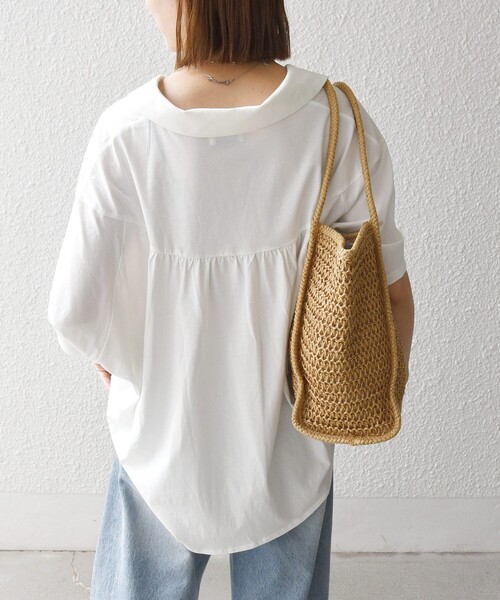 SHIPS any（シップス エニィ）の「SHIPS any:〈洗濯機可能〉ジャージー ワイド スキッパー ポロ プルオーバー（Tシャツ/カットソー・レディース・ライトブルー/ホワイト/ブラック・ONE SIZE）」の6枚目の写真