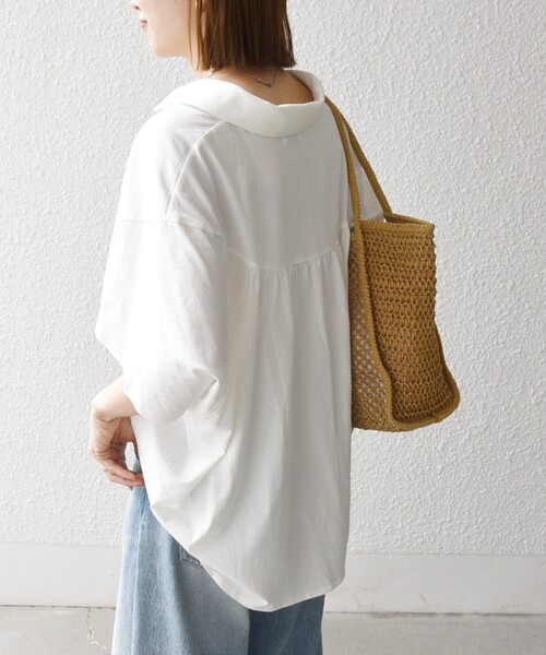 SHIPS any（シップス エニィ）の「SHIPS any:〈洗濯機可能〉ジャージー ワイド スキッパー ポロ プルオーバー（Tシャツ/カットソー・レディース・ライトブルー/ホワイト/ブラック・ONE SIZE）」の5枚目の写真