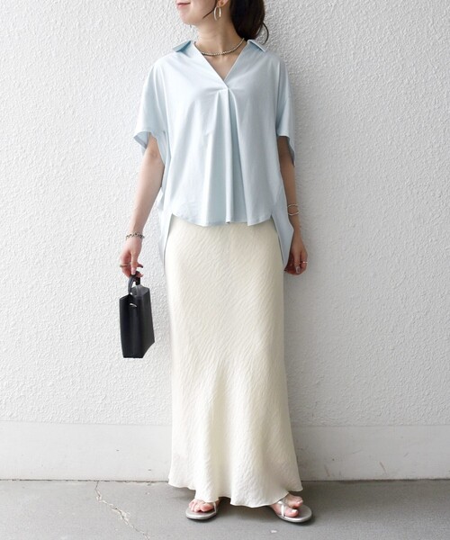 SHIPS any（シップス エニィ）の「SHIPS any:〈洗濯機可能〉ジャージー ワイド スキッパー ポロ プルオーバー（Tシャツ/カットソー・レディース・ライトブルー/ホワイト/ブラック・ONE SIZE）」の22枚目の写真