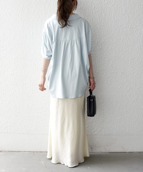 SHIPS any（シップス エニィ）の「SHIPS any:〈洗濯機可能〉ジャージー ワイド スキッパー ポロ プルオーバー（Tシャツ/カットソー・レディース・ライトブルー/ホワイト/ブラック・ONE SIZE）」の21枚目の写真