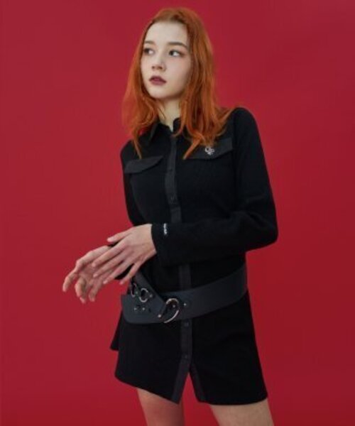 FANCY CLUB（ファンシークラブ）の「[NF] リブボタンシャツワンピース (ブラック)_F23QD839（ワンピース・レディース・その他・OS）」の5枚目の写真