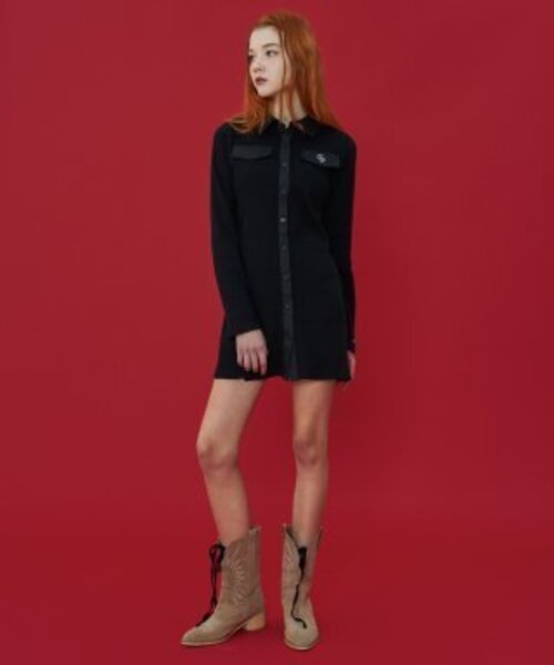 FANCY CLUB（ファンシークラブ）の「[NF] リブボタンシャツワンピース (ブラック)_F23QD839（ワンピース・レディース・その他・OS）」の4枚目の写真