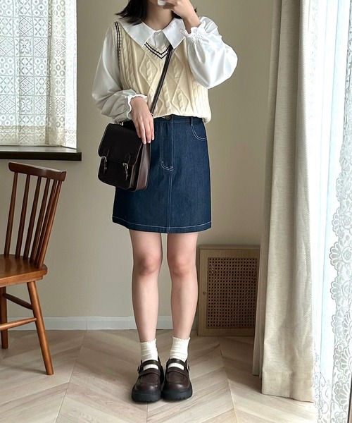 Cham.(チャム)の「チルデンニットベスト(ベスト・レディース・ブラウン/ベージュ/ホワイト・FREE)」の4枚目の写真