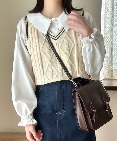 Cham.(チャム)の「チルデンニットベスト(ベスト・レディース・ブラウン/ベージュ/ホワイト・FREE)」の7枚目の写真