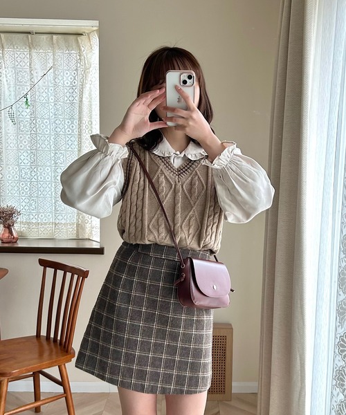 Cham.(チャム)の「チルデンニットベスト(ベスト・レディース・ブラウン/ベージュ/ホワイト・FREE)」の12枚目の写真