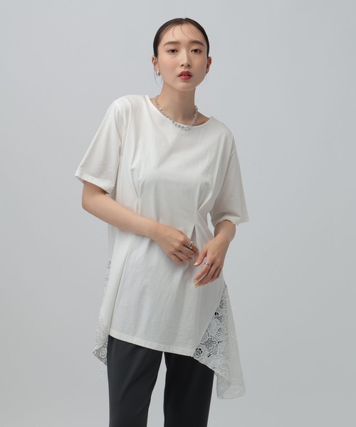 LEPSIM(レプシィム)の「イレヘムレースドッキングチュニック 840128(Tシャツ/カットソー・レディース・ブラック/チャコールグレー/オフホワイト・FREE)」の2枚目の写真
