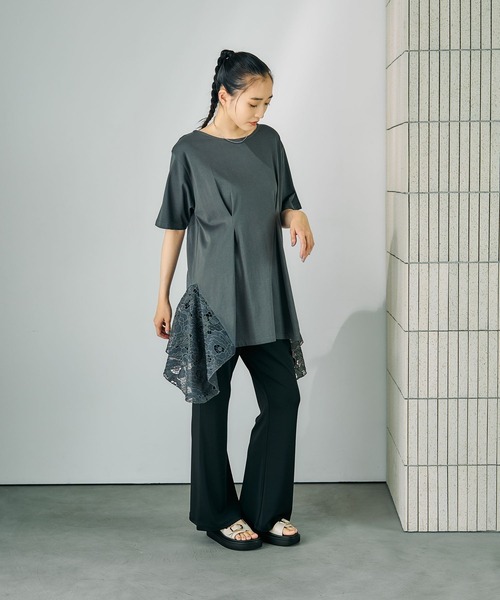 LEPSIM(レプシィム)の「イレヘムレースドッキングチュニック 840128(Tシャツ/カットソー・レディース・ブラック/チャコールグレー/オフホワイト・FREE)」の8枚目の写真