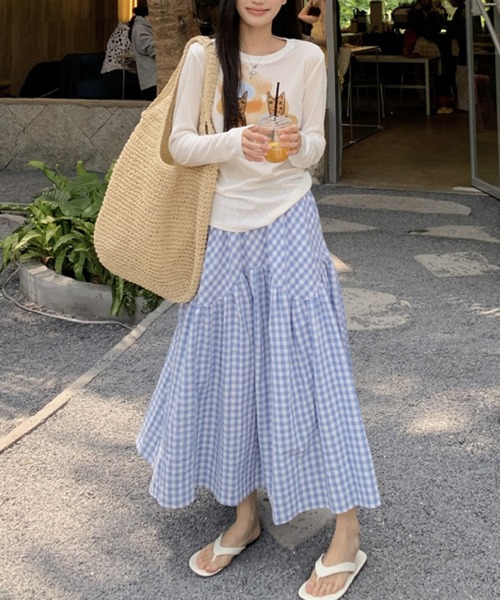HALEY PESCA（ヘーリーペスカ）の「HALEY PESCA/ギンガムチェック ティアード ロングスカート（スカート・レディース・ブラック/ブルー・SMALL/MEDIUM）」の3枚目の写真