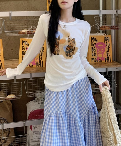 HALEY PESCA（ヘーリーペスカ）の「HALEY PESCA/ギンガムチェック ティアード ロングスカート（スカート・レディース・ブラック/ブルー・SMALL/MEDIUM）」の5枚目の写真
