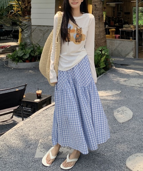 HALEY PESCA（ヘーリーペスカ）の「HALEY PESCA/ギンガムチェック ティアード ロングスカート（スカート・レディース・ブラック/ブルー・SMALL/MEDIUM）」の6枚目の写真