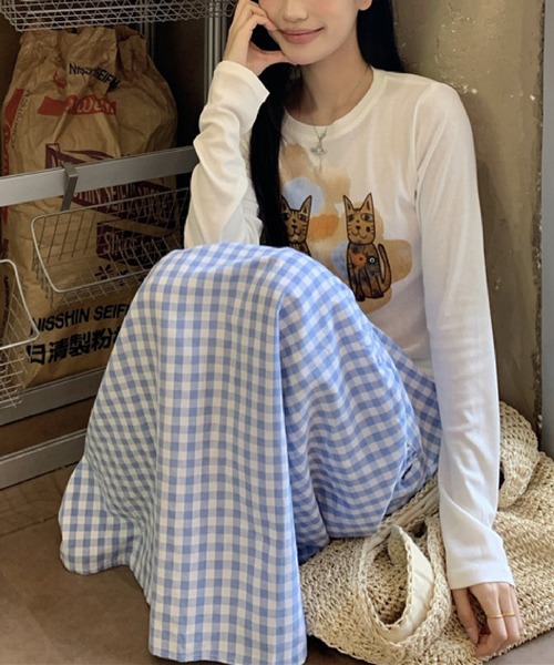 HALEY PESCA（ヘーリーペスカ）の「HALEY PESCA/ギンガムチェック ティアード ロングスカート（スカート・レディース・ブラック/ブルー・SMALL/MEDIUM）」の8枚目の写真