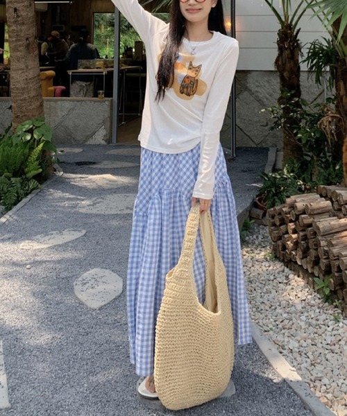 HALEY PESCA（ヘーリーペスカ）の「HALEY PESCA/ギンガムチェック ティアード ロングスカート（スカート・レディース・ブラック/ブルー・SMALL/MEDIUM）」の10枚目の写真