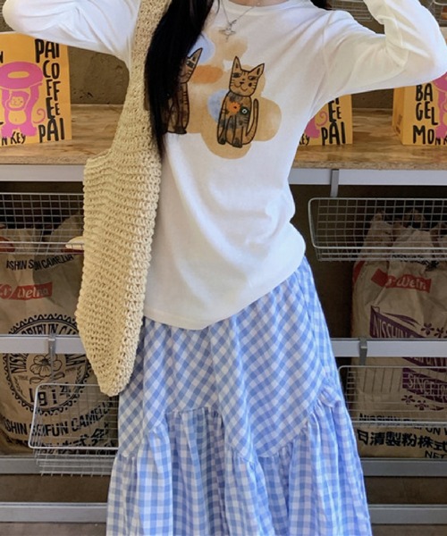 HALEY PESCA（ヘーリーペスカ）の「HALEY PESCA/ギンガムチェック ティアード ロングスカート（スカート・レディース・ブラック/ブルー・SMALL/MEDIUM）」の11枚目の写真