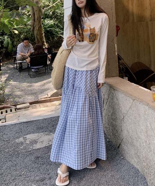 HALEY PESCA（ヘーリーペスカ）の「HALEY PESCA/ギンガムチェック ティアード ロングスカート（スカート・レディース・ブラック/ブルー・SMALL/MEDIUM）」の12枚目の写真