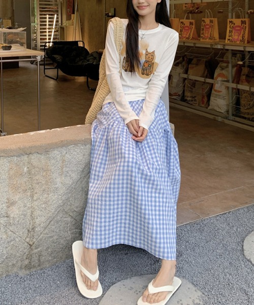 HALEY PESCA（ヘーリーペスカ）の「HALEY PESCA/ギンガムチェック ティアード ロングスカート（スカート・レディース・ブラック/ブルー・SMALL/MEDIUM）」の13枚目の写真