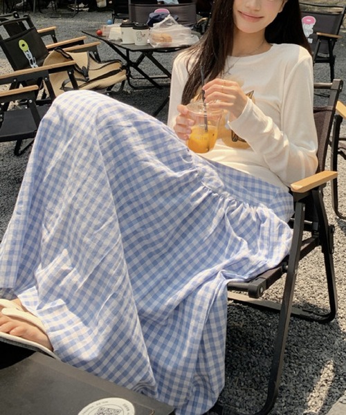 HALEY PESCA（ヘーリーペスカ）の「HALEY PESCA/ギンガムチェック ティアード ロングスカート（スカート・レディース・ブラック/ブルー・SMALL/MEDIUM）」の14枚目の写真