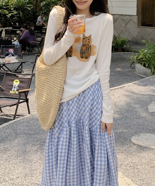 HALEY PESCA（ヘーリーペスカ）の「HALEY PESCA/ギンガムチェック ティアード ロングスカート（スカート・レディース・ブラック/ブルー・SMALL/MEDIUM）」の15枚目の写真