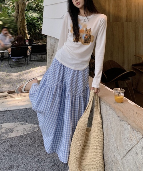 HALEY PESCA（ヘーリーペスカ）の「HALEY PESCA/ギンガムチェック ティアード ロングスカート（スカート・レディース・ブラック/ブルー・SMALL/MEDIUM）」の17枚目の写真
