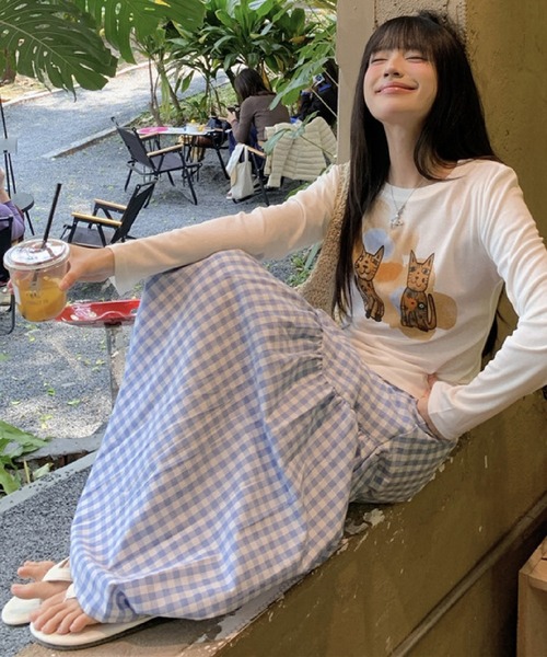 HALEY PESCA（ヘーリーペスカ）の「HALEY PESCA/ギンガムチェック ティアード ロングスカート（スカート・レディース・ブラック/ブルー・SMALL/MEDIUM）」の18枚目の写真