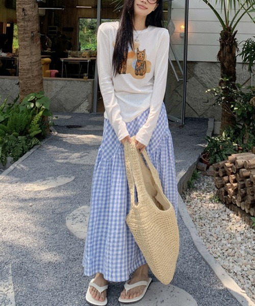 HALEY PESCA（ヘーリーペスカ）の「HALEY PESCA/ギンガムチェック ティアード ロングスカート（スカート・レディース・ブラック/ブルー・SMALL/MEDIUM）」の20枚目の写真
