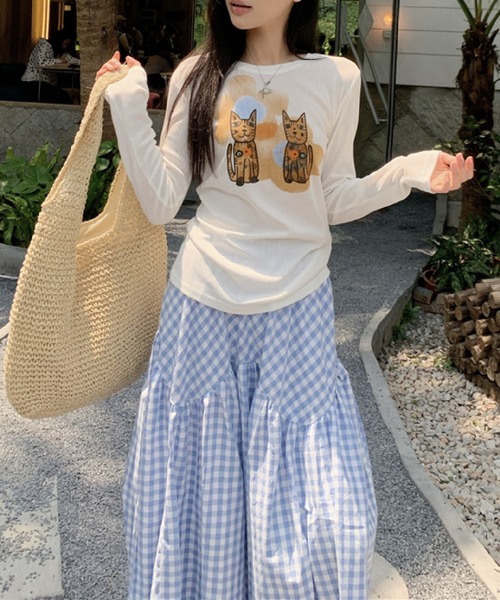 HALEY PESCA（ヘーリーペスカ）の「HALEY PESCA/ギンガムチェック ティアード ロングスカート（スカート・レディース・ブラック/ブルー・SMALL/MEDIUM）」の21枚目の写真