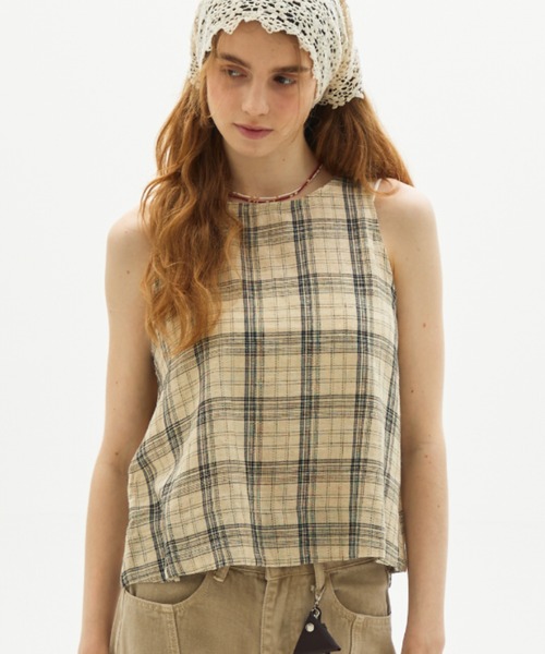 natural check tank tops натуральный клетчатый топ-майка