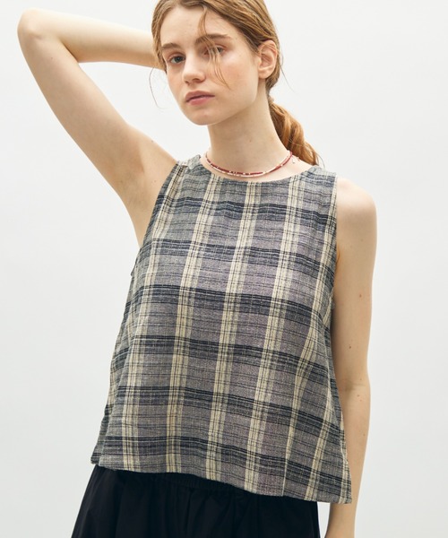 full/fill.(フルフィル)の「natural check tank tops / ナチュラルチェックタンクトップス(シャツ/ブラウス・レディース・ブラック/アイボリー・FREE)」の1枚目の写真