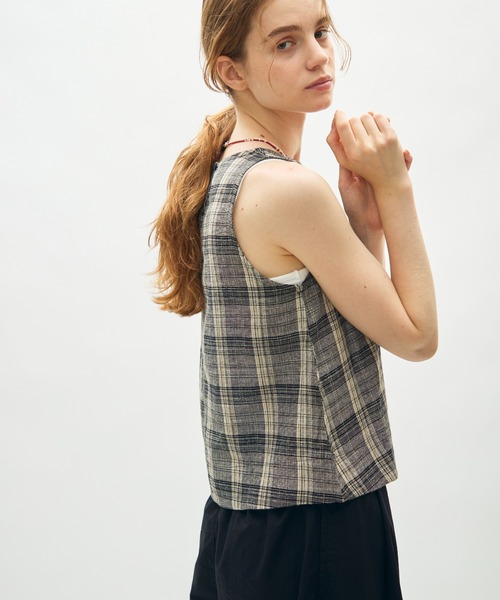 full/fill.(フルフィル)の「natural check tank tops / ナチュラルチェックタンクトップス(シャツ/ブラウス・レディース・ブラック/アイボリー・FREE)」の6枚目の写真