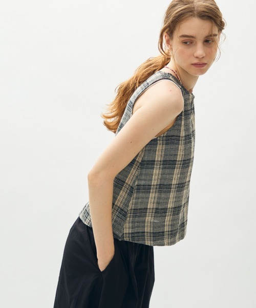 full/fill.(フルフィル)の「natural check tank tops / ナチュラルチェックタンクトップス(シャツ/ブラウス・レディース・ブラック/アイボリー・FREE)」の7枚目の写真