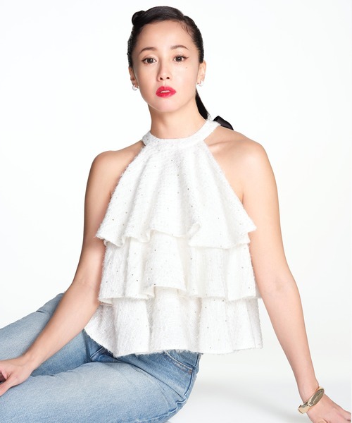 EIMY ISTOIRE（エイミーイストワール）の「TWINKLE TWEED RUFFLE TOPS（その他トップス・レディース・ブラック/ホワイト・F）」の3枚目の写真