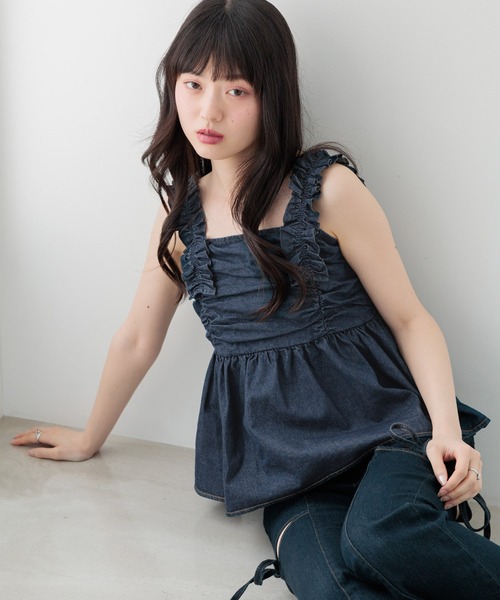 Heather(ヘザー)の「フリルデニムビスチェ 1044450(キャミソール・レディース・ブルー/グレー/ワンウォッシュ・FREE)」の1枚目の写真