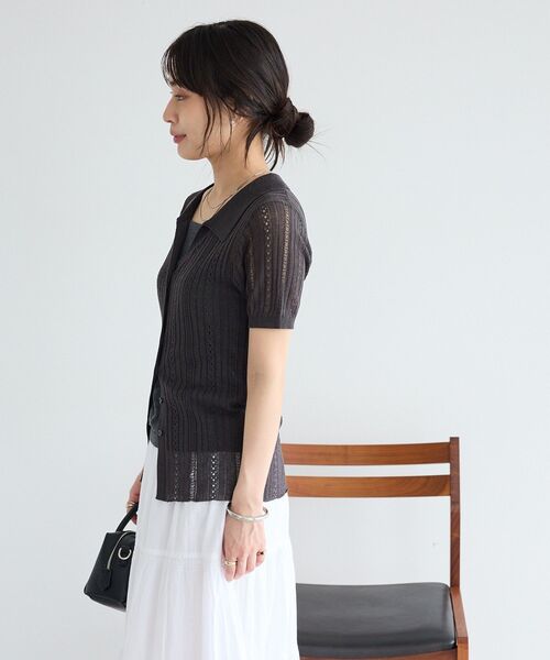 CRAFT STANDARD BOUTIQUE(クラフトスタンダードブティック)の「レースニット衿付き半袖カーディガン(カーディガン/ボレロ・レディース・オフホワイト/ダークグレー・FREE)」の13枚目の写真