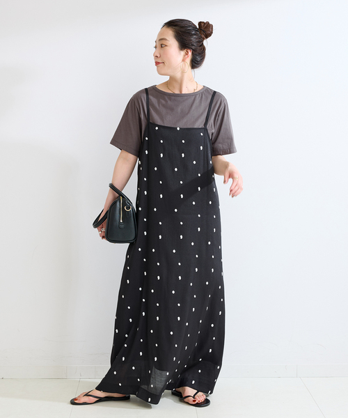 B.C STOCK（ベーセーストック）の「《2点セット》手洗い可 / ドット刺繍ワンピースセット（ワンピース・レディース・アイボリー/ブラック・FREE）」の3枚目の写真