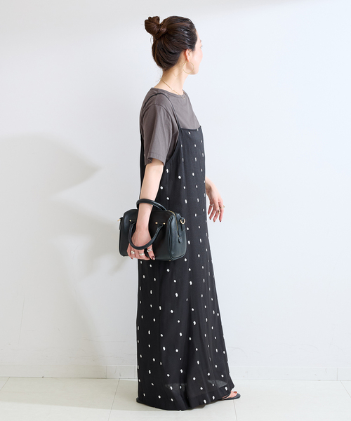 B.C STOCK（ベーセーストック）の「《2点セット》手洗い可 / ドット刺繍ワンピースセット（ワンピース・レディース・アイボリー/ブラック・FREE）」の4枚目の写真