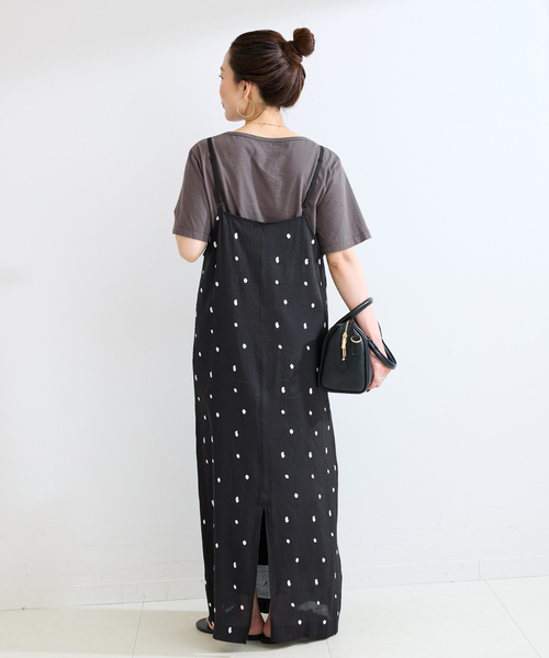 B.C STOCK（ベーセーストック）の「《2点セット》手洗い可 / ドット刺繍ワンピースセット（ワンピース・レディース・アイボリー/ブラック・FREE）」の5枚目の写真