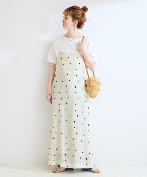 B.C STOCK（ベーセーストック）の「《2点セット》手洗い可 / ドット刺繍ワンピースセット（ワンピース・レディース・アイボリー/ブラック・FREE）」の6枚目の写真