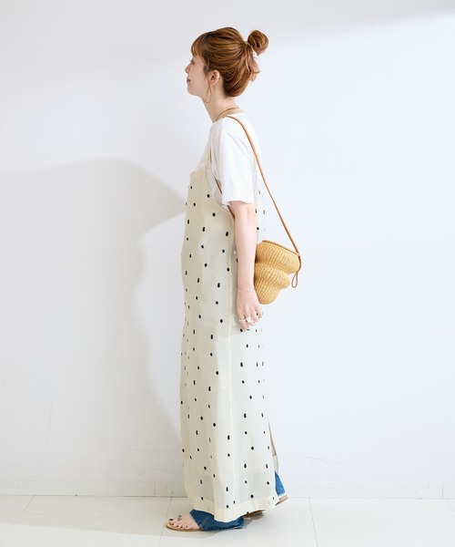 B.C STOCK（ベーセーストック）の「《2点セット》手洗い可 / ドット刺繍ワンピースセット（ワンピース・レディース・アイボリー/ブラック・FREE）」の7枚目の写真