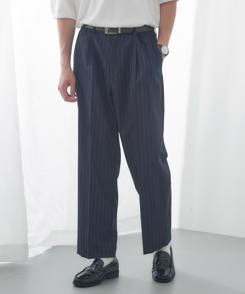 GAMBERT CUSTOM SHIRT(ギャンバードカスタムシャツ)の「【GAMBERT】TROUSERS WOOL TROPICAL/WOOL TROPICAL STRIPE(スラックス・メンズ・グレー/ネイビー・48/46)」の1枚目の写真