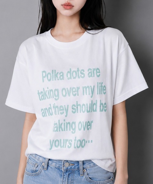 SPINNS(スピンズ)の「カラフル半袖Tシャツ/ドットロゴ/ストリート女子(Tシャツ/カットソー・レディース・イエロー/ブルー/オフホワイト・ONESIZE)」の2枚目の写真
