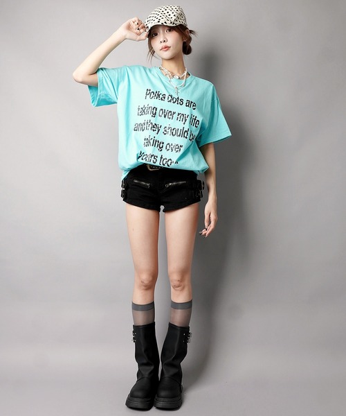 SPINNS(スピンズ)の「カラフル半袖Tシャツ/ドットロゴ/ストリート女子(Tシャツ/カットソー・レディース・イエロー/ブルー/オフホワイト・ONESIZE)」の4枚目の写真