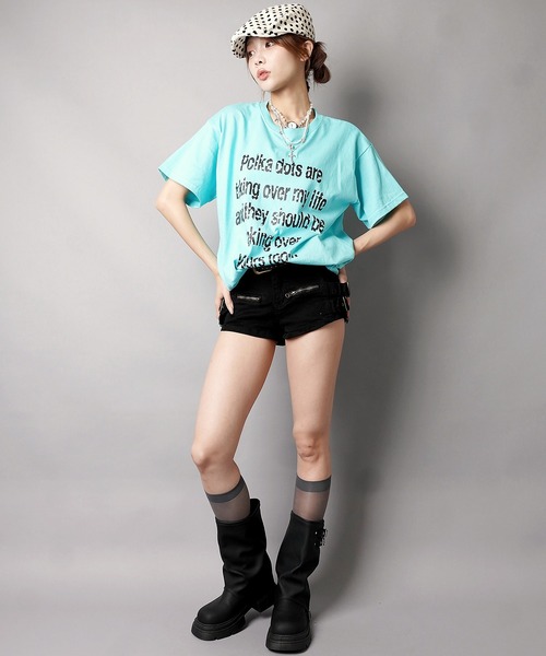 SPINNS(スピンズ)の「カラフル半袖Tシャツ/ドットロゴ/ストリート女子(Tシャツ/カットソー・レディース・イエロー/ブルー/オフホワイト・ONESIZE)」の5枚目の写真