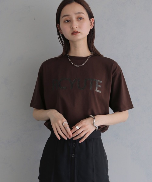 &g'aime(アンジェム)の「【&g'aime 】グリッターロゴT Glitter Logo Tee(Tシャツ/カットソー・レディース・ブラック/ブラウン/ホワイト・FREE)」の10枚目の写真