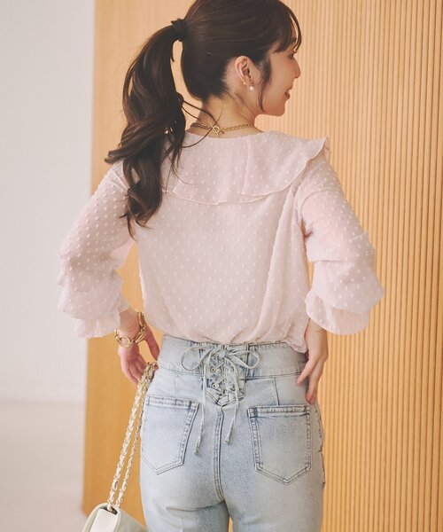 La boutique BonBon(ラブティックボンボン)の「【着映え◎】カットドビーラッフルブラウス(シャツ/ブラウス・レディース・ホワイト/ピンク/バイオレット・FREE)」の15枚目の写真