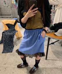 裾レースレイヤード風ミディスカート