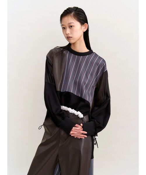 UN3D.(アンスリード)の「LEATHER PATCHWORK TOP / レザーパッチワークトップ(ニット/セーター・レディース・ブラック/ブラウン・36/38)」の14枚目の写真